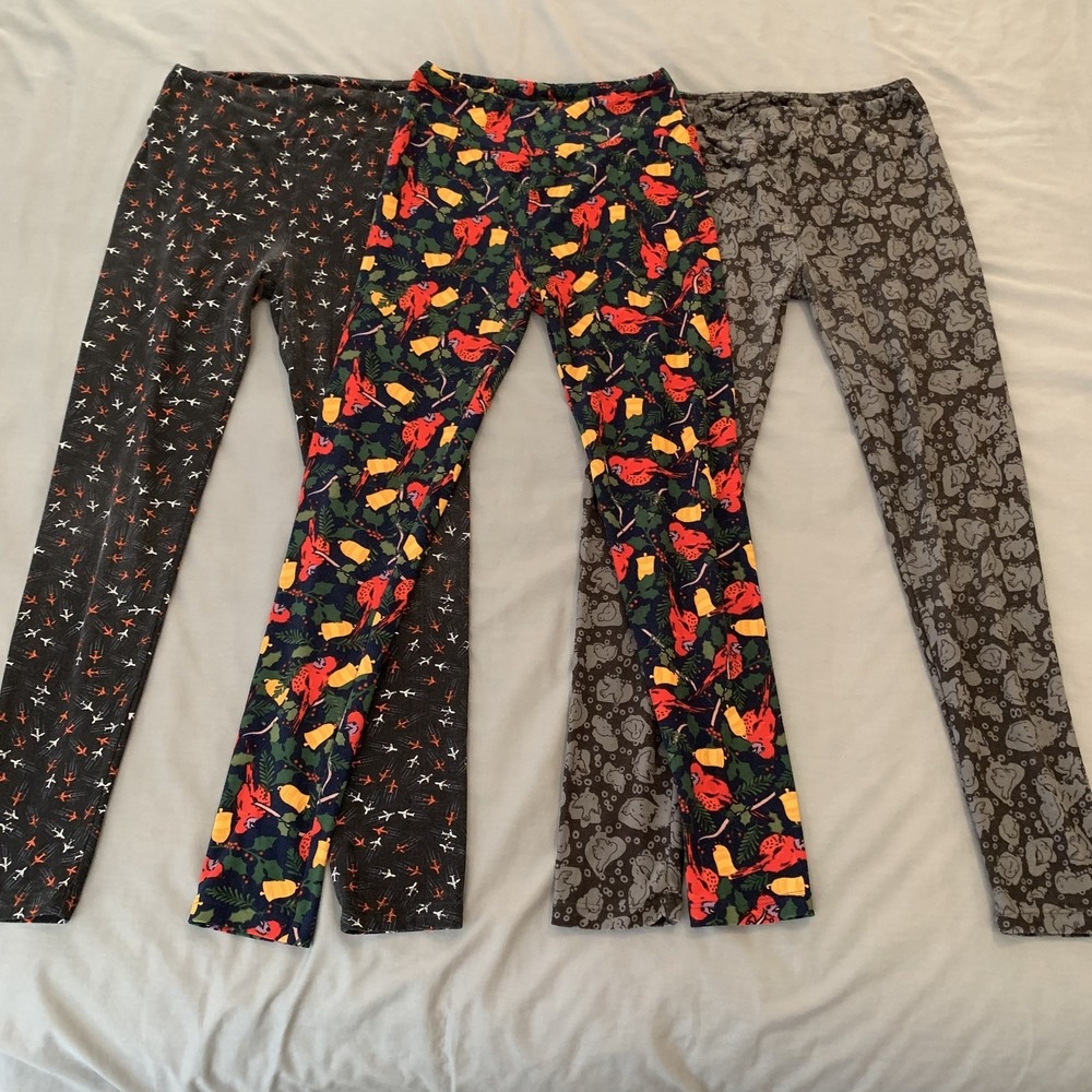 LuLaRoe Leggings Womens One Size Lot‎ of 3 Bird Christmas Koala Airplane Pattern